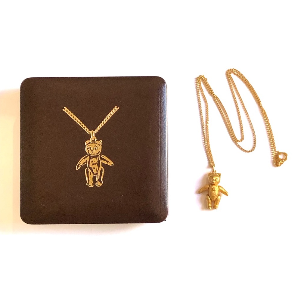 Steiff Jointed Teddy Bear Pendant, Gold Tone Necklace Chain No 8510/02, Germany